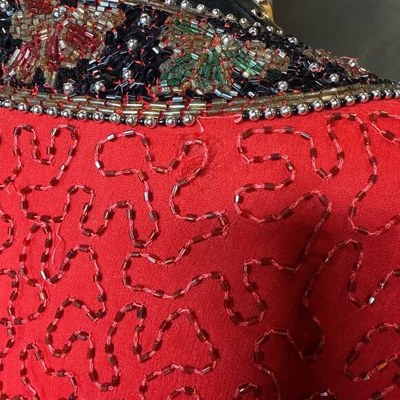 Laurence Kazar Red Beaded Silk Open Front Jacket Cardigan Plus Size 2X - Picture 8 of 13
